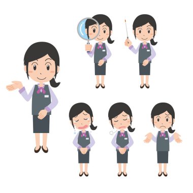 Kadın resepsiyonist ofis çalışanının çizimleri.