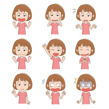 Çeşitli ifadeleri olan bir kadının tasviri