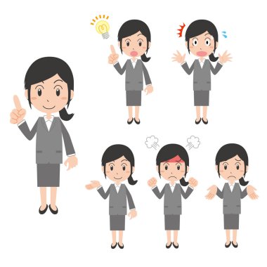 Kadın ofis çalışanı yüz ifadesi değişkeni seti