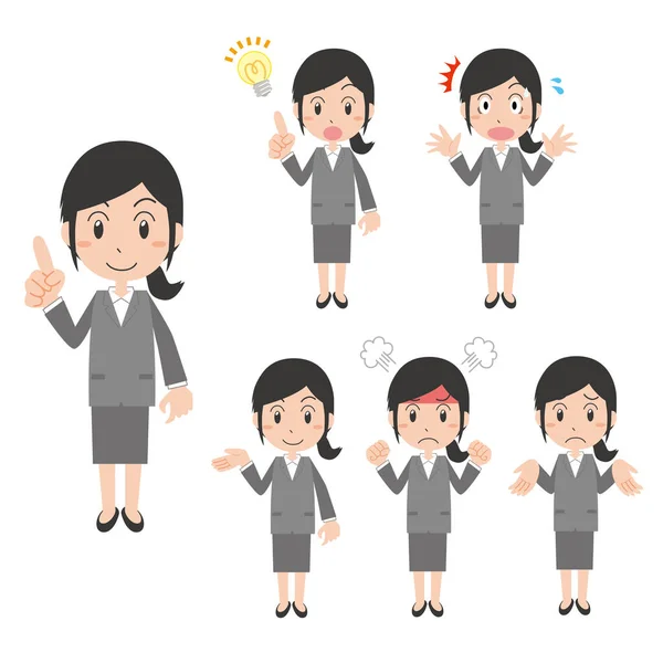 Kadın ofis çalışanı yüz ifadesi değişkeni seti