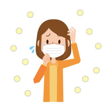 Saman nezlesi yüzünden maske takan bir kadın.