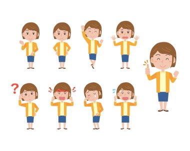 Genç bir kadının yüz ifadesi çizim seti