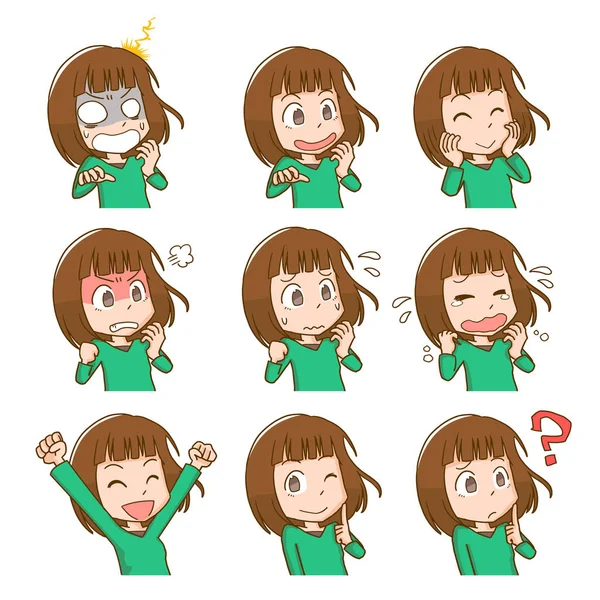 Çeşitli yüz ifadeleri olan bir kadının tasviri