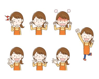 Kadının önlük taktığı yüz ifadesinin çeşitlendirilmesi