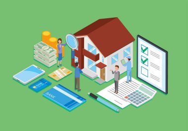 Ev satın alma resminin Isometric illüstrasyonu