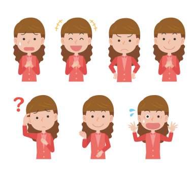 Genç kadın yüz ifadesi poz verme seti