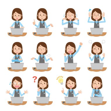 Kadın ofis çalışanı yüz ifadesi örnekleme seti