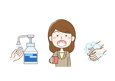 Gargara, el yıkama ve alkol dezenfeksiyonu ile enfeksiyonu önlemenin resmi