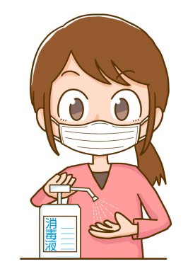 Parmaklarını alkolle dezenfekte eden bir kadın.