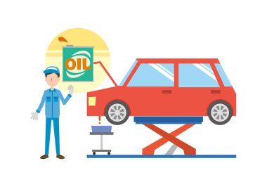 Erkek işçi araba yağı değişimi yapıyor.