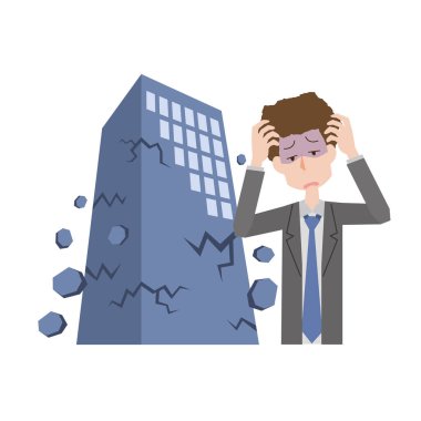 Şirket iflas ettiğinde başı dertte olan bir adamın tasviri.