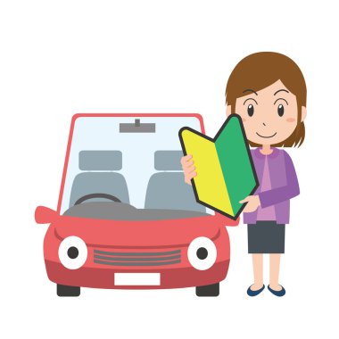 Bir araba ve ilk işaretleri olan bir kadın tasviri