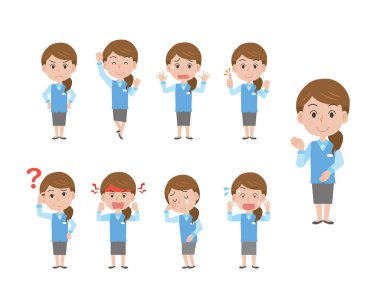 Üniformalı bir şirkette çalışan bir kadının yüz ifadesi.