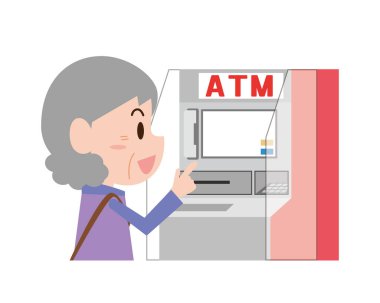 ATM işleten yaşlı bir kadın
