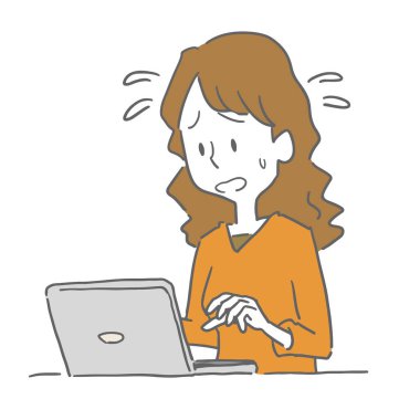 Bilgisayarla ilgili sorunları olan bir kadın.