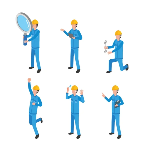 Pose Illustrieren Eine Reihe Von Arbeitern Mit Helmen — Stockvektor