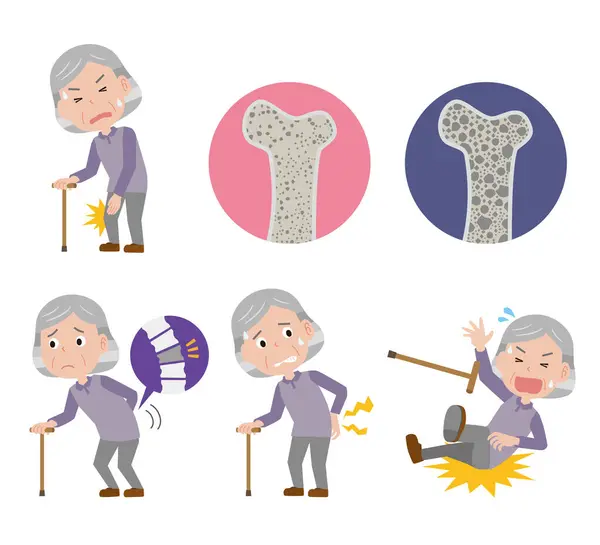 stock vector Image of an elderly woman with osteoporosis