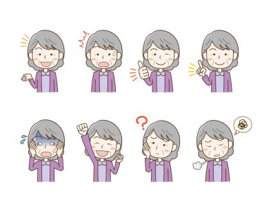 Yaşlı kadınlar için çeşitli yüz pozları