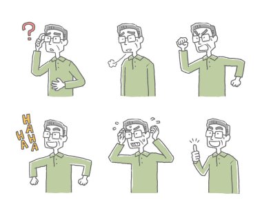 Yaşlı erkek yüz ifadesi gösterim seti