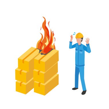 Fabrika yangınında sabırsız bir erkek işçi.