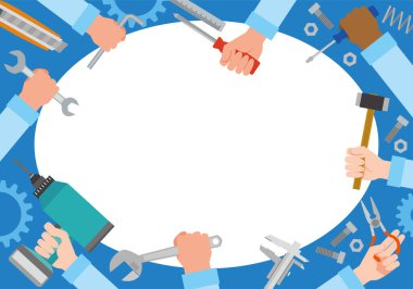 Aletleri olan bir işçinin çerçeve çizimi