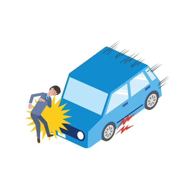 stock vector Traffic accident where a car and a person collide