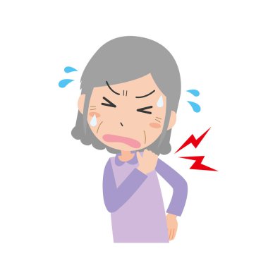 Baş ağrısından muzdarip yaşlı bir kadının tasviri