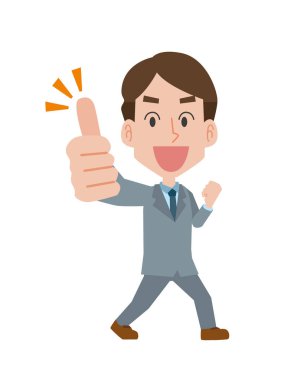 Erkek bir ofis çalışanı parmağını kaldırır ve iyi bir jest yapar.