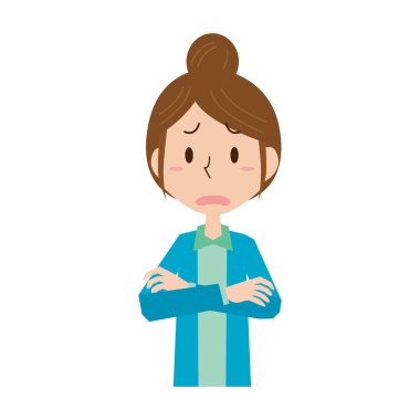 Kollarını kıvıran topuz saçlı bir kadın.