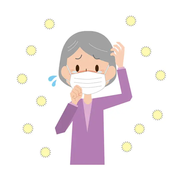 An old woman suffering from hay fever