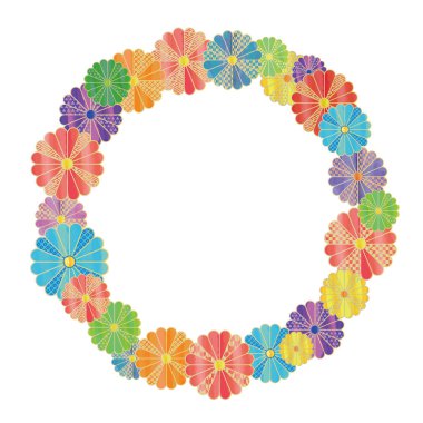 Renkli kasımpatı çiçeklerinin yuvarlak çerçevesi