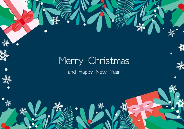 Hediyeler ve bitkilerle Noel çerçevesi çizimi