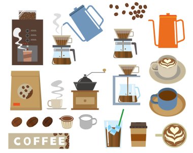 Kahve ve kafe görüntüsü olan bir resim seti