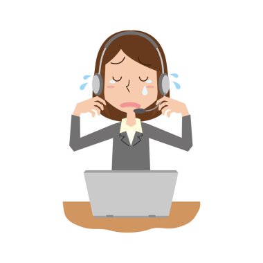 Ağlayan bir çağrı merkezi kadın ofis çalışanı tasviri