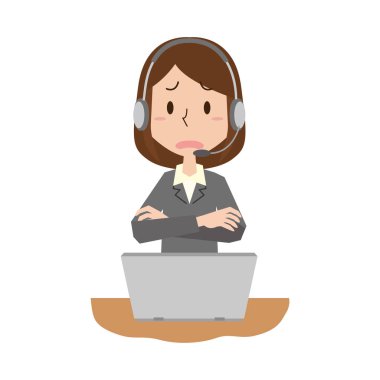 Çağrı merkezinde kolları bağlı bir kadın ofis çalışanı tasviri