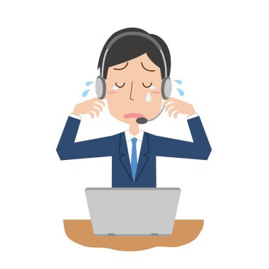 Çağrı merkezi erkek ofis çalışanının ağlaması.