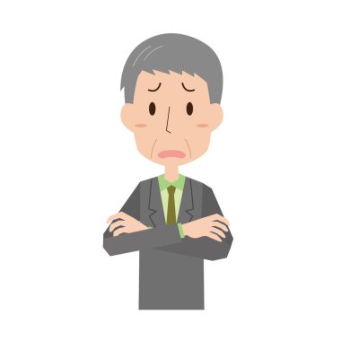 Kollarını kavuşturmuş orta yaşlı bir ofis çalışanı.