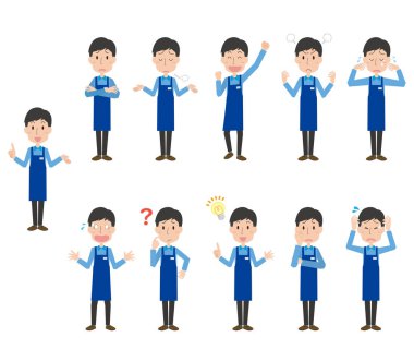 Yüz ifadesi, önlük giyen bir erkek tezgahtarın resimlerini gösteriyor.