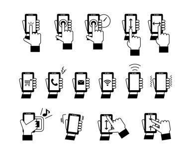 Akıllı telefon kullanarak el simgesi illüstrasyonu