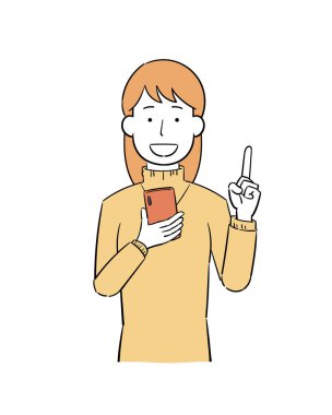 Akıllı telefonu olan ve açıklama yapan bir kadın.