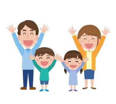 İki eliyle sevinen bir ailenin tasviri