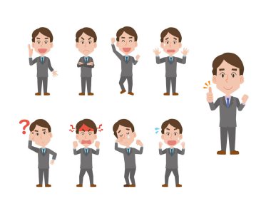 Genç iş adamı yüz ifadesi pozu çizimi