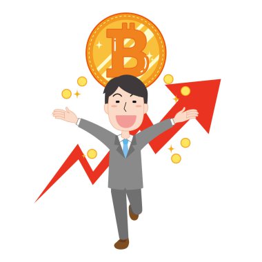 Bitcoin 'in değerinin artmasından memnun olan bir adam.