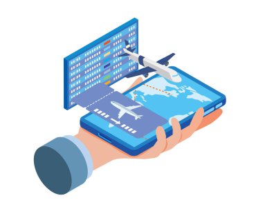 Akıllı telefonlu bir uçak bileti satın almanın resmi