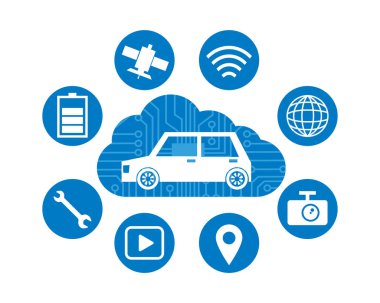 Araba ve dijital ağın resim çizimi