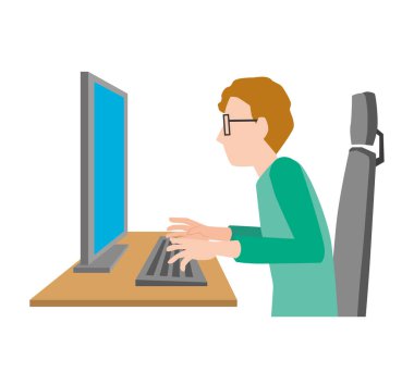 Bilgisayarda çalışan bir adamın tasviri