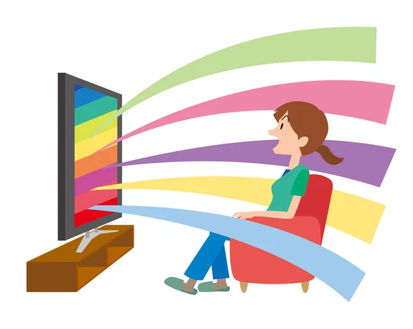 Woman Enjoying Video Living Room — Stock Vector