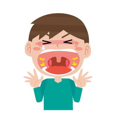 Bademcik ağrısı olan çocuk.