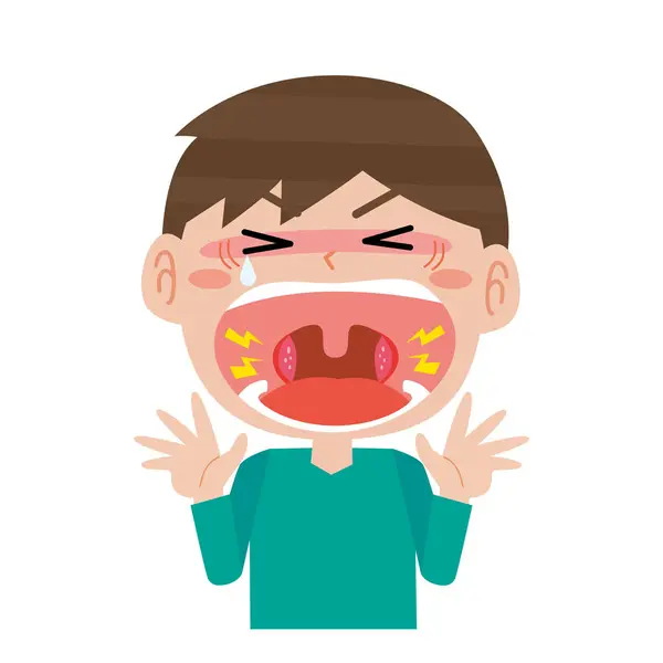 Bademcik ağrısı olan çocuk.