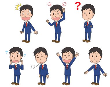 Erkek ofis çalışanı yüz ifadesi örnekleme seti